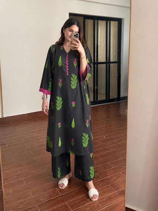 Pure cotton mugal print smart two piece kurta pant (B689)