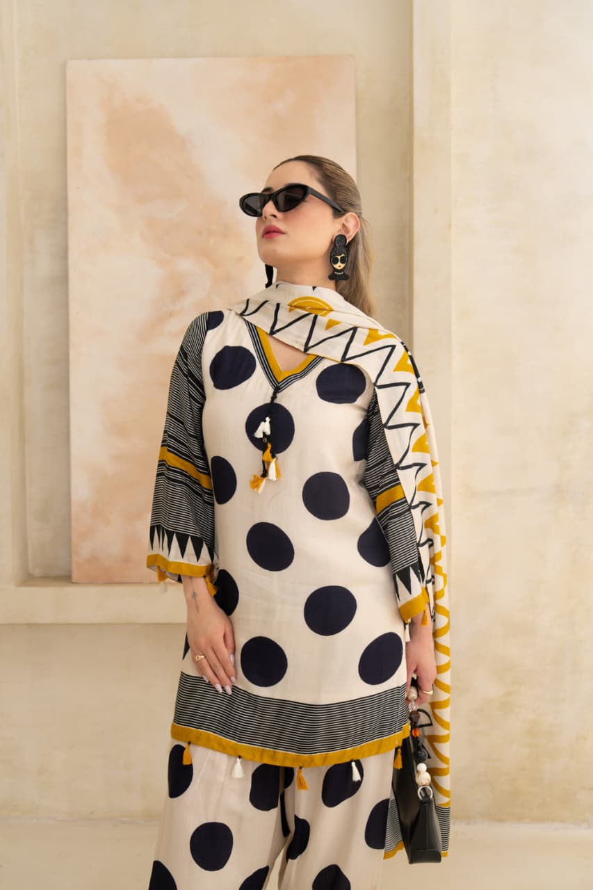 Pure muslin with mul lining smart farshi salwar three piece set (S201)
