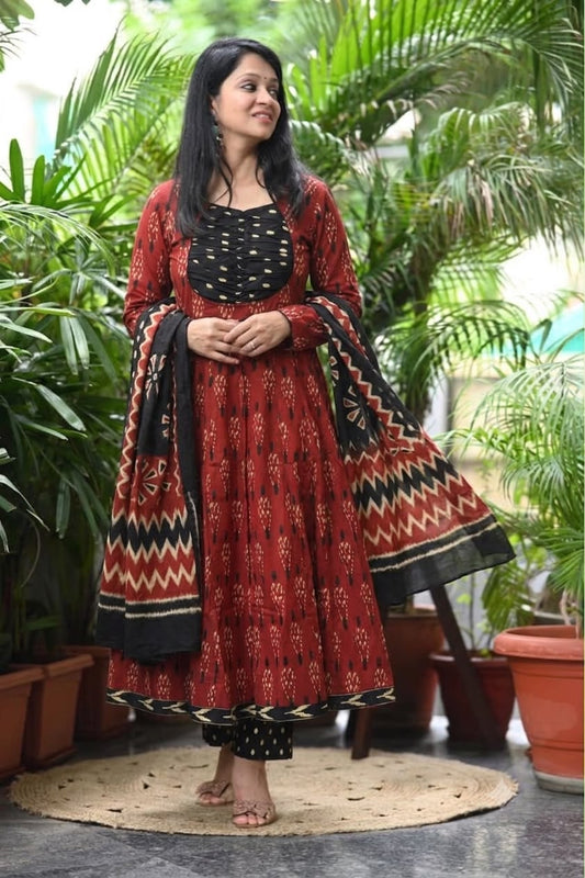 Pure cotton flared anarkali three piece set (S213)