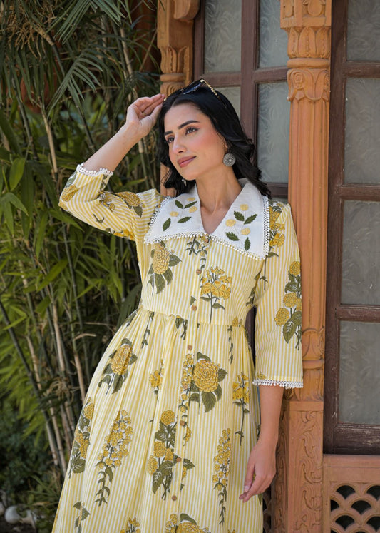 Pure cotton stylish one piece dress with mul lining smart dress (S196)