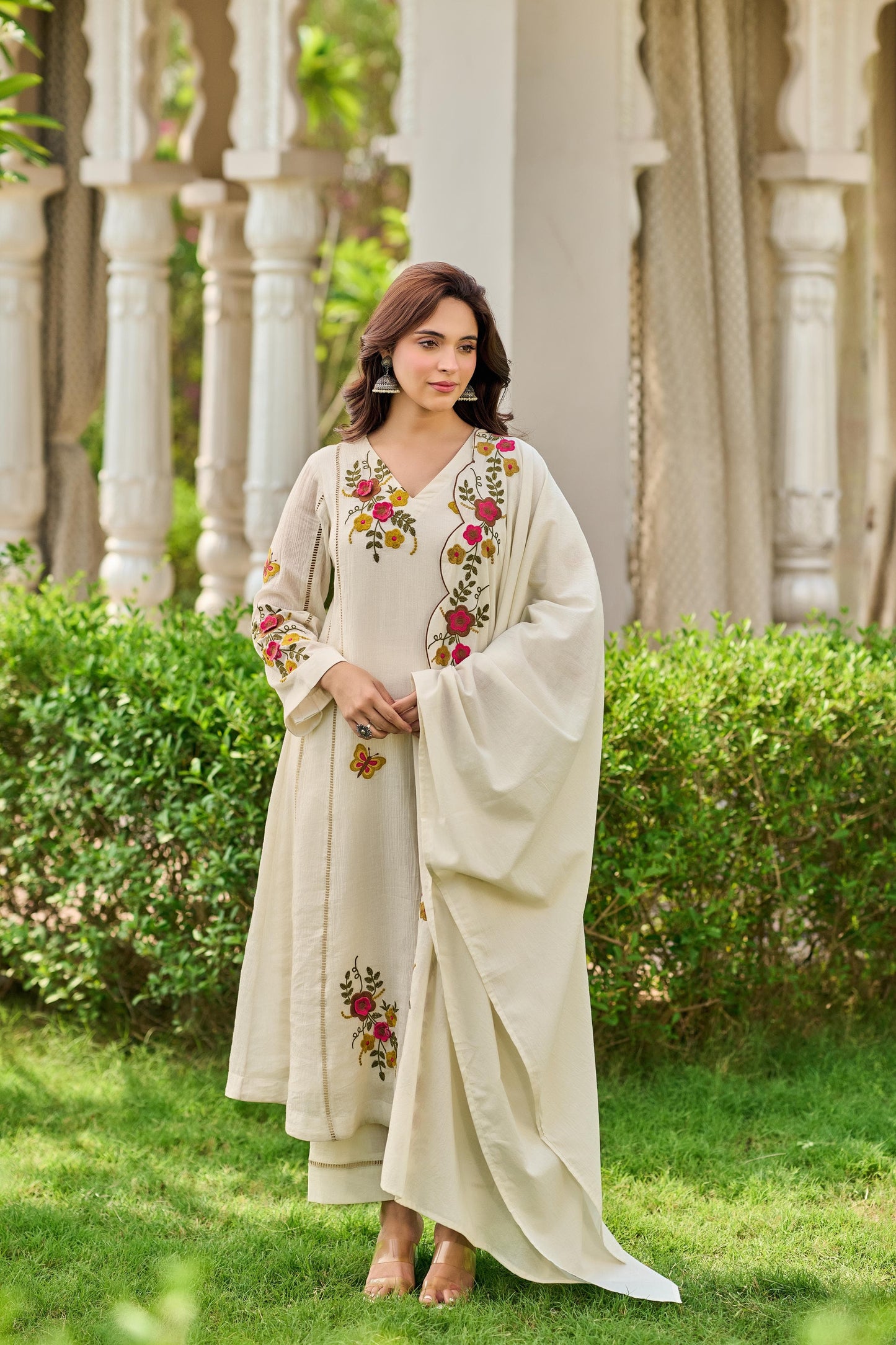 Crush cotton A line Fully embroidered with mul lining beautiful three piece set (S180)