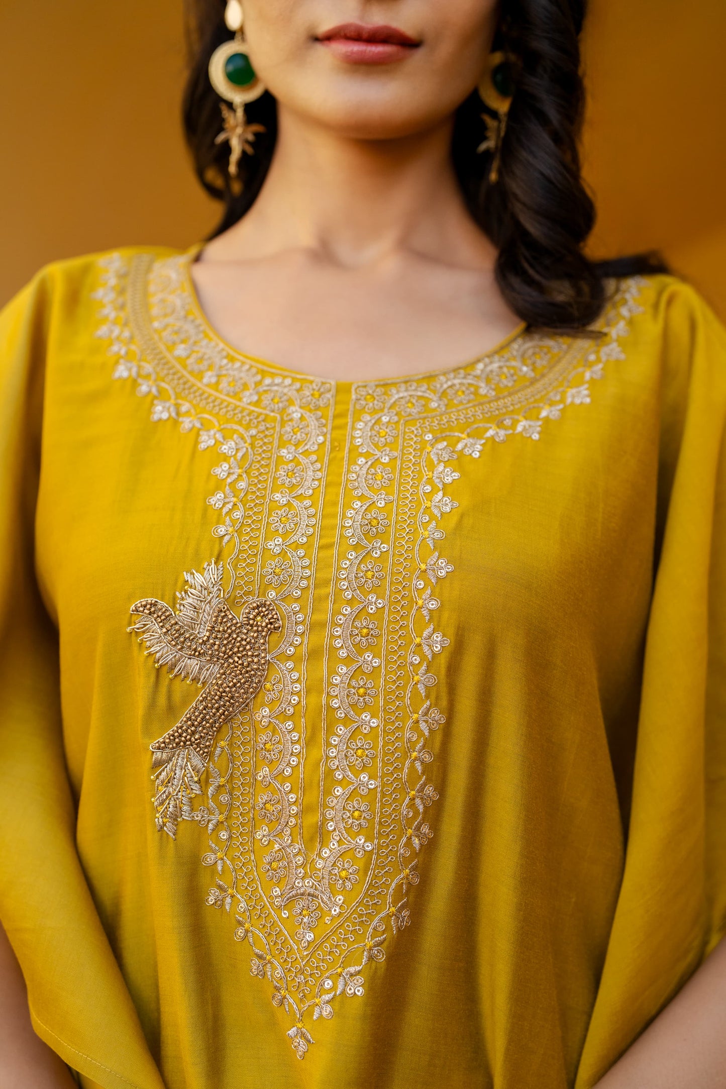 Light yellow pure shimmer tissue designer kaftan set (P1340)