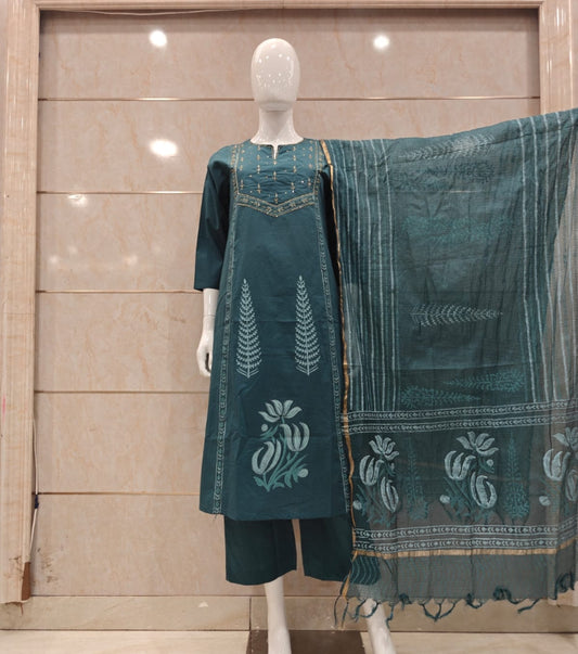 Pure cotton with kota dupatta three piece set (B875)