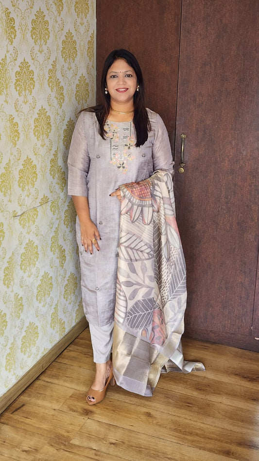 Metallic silver pure tissue with a lining three piece set (A819)