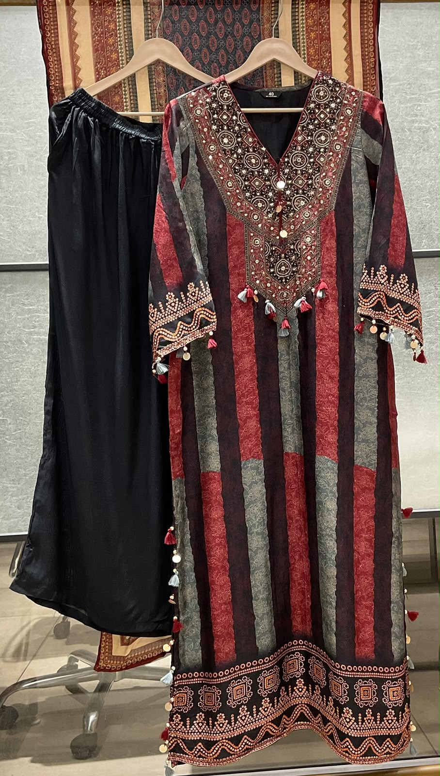 Pure crape with lining three piece set (C652)