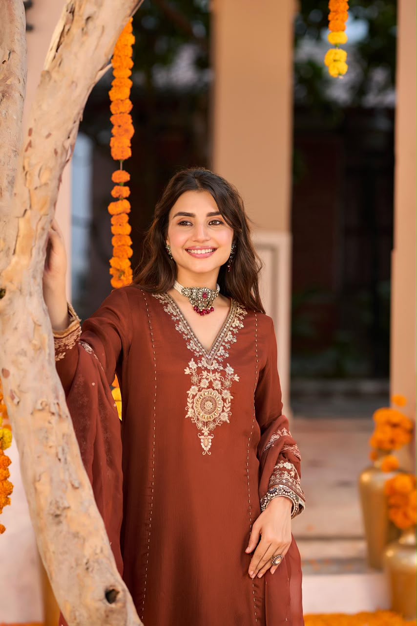 Pure chinnon with lining A line pattern three piece set (C798)