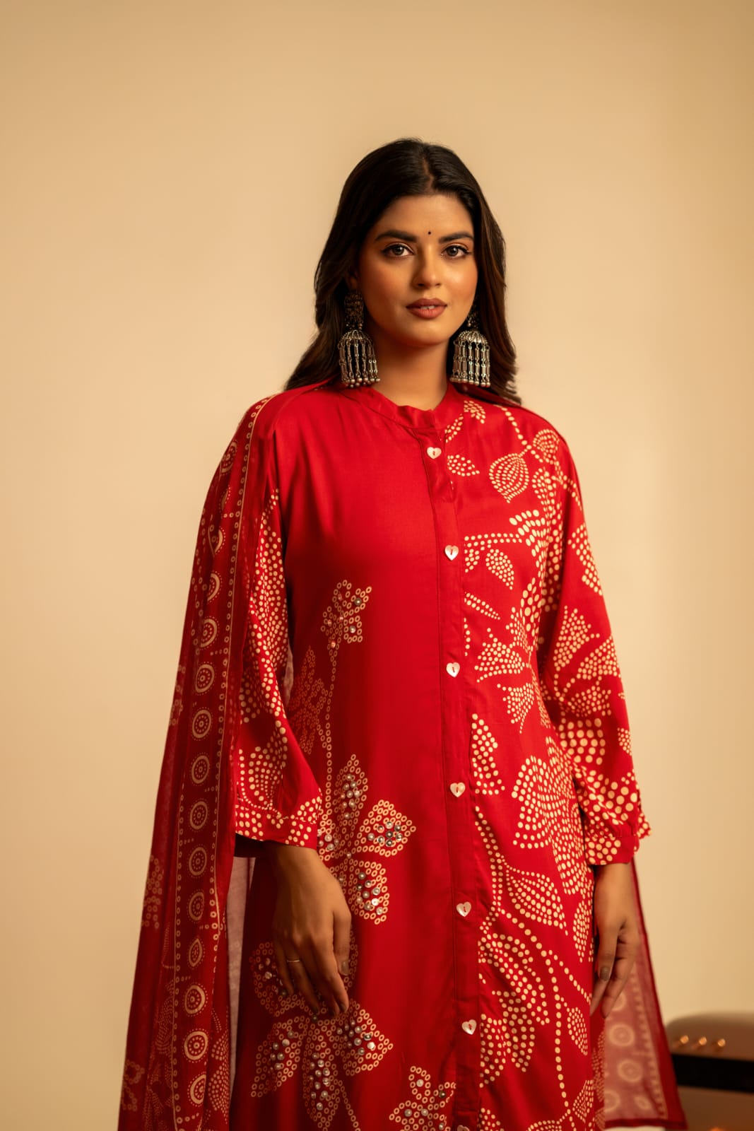 Red bandani cotton liva three piece set (A975)