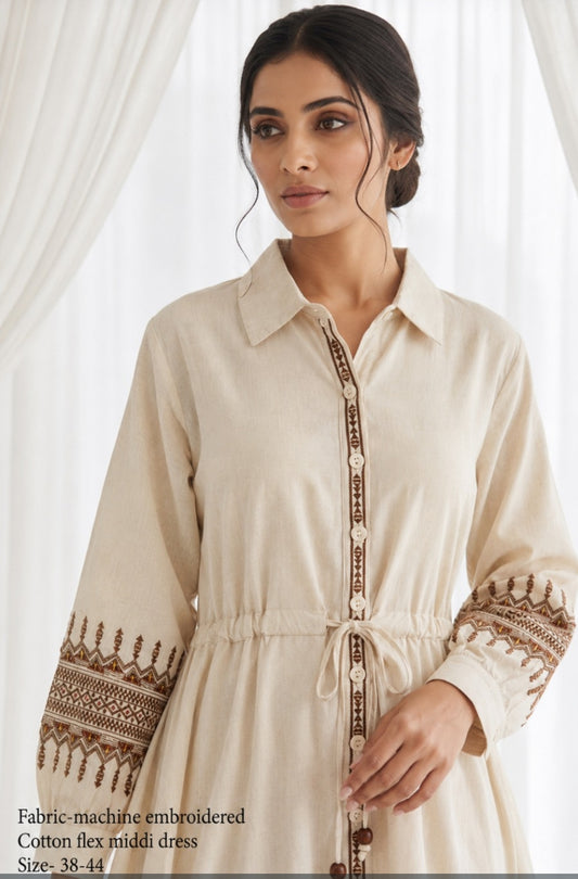 Handloom cotton with thread work smart one piece dress (S163)
