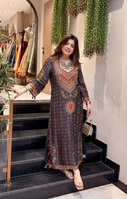 Dola silk with lining pheran pattern two piece cordset (C719)
