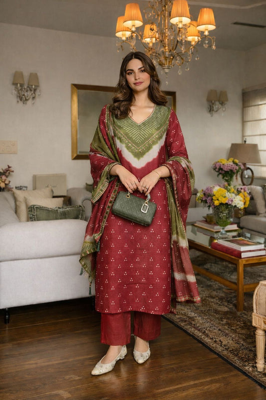 Pure cotton linen bandani print Designer three piece set (B242) (pls note next week dispatch)