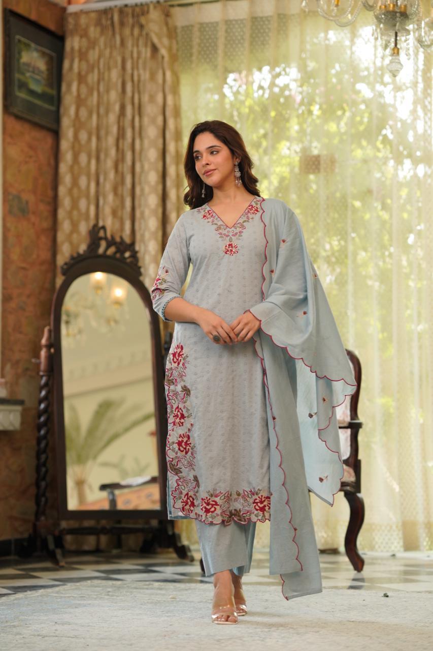 Cotton shifali with embroidery three piece set (B830)
