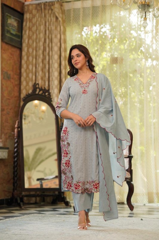 Cotton shifali with embroidery three piece set (B830)