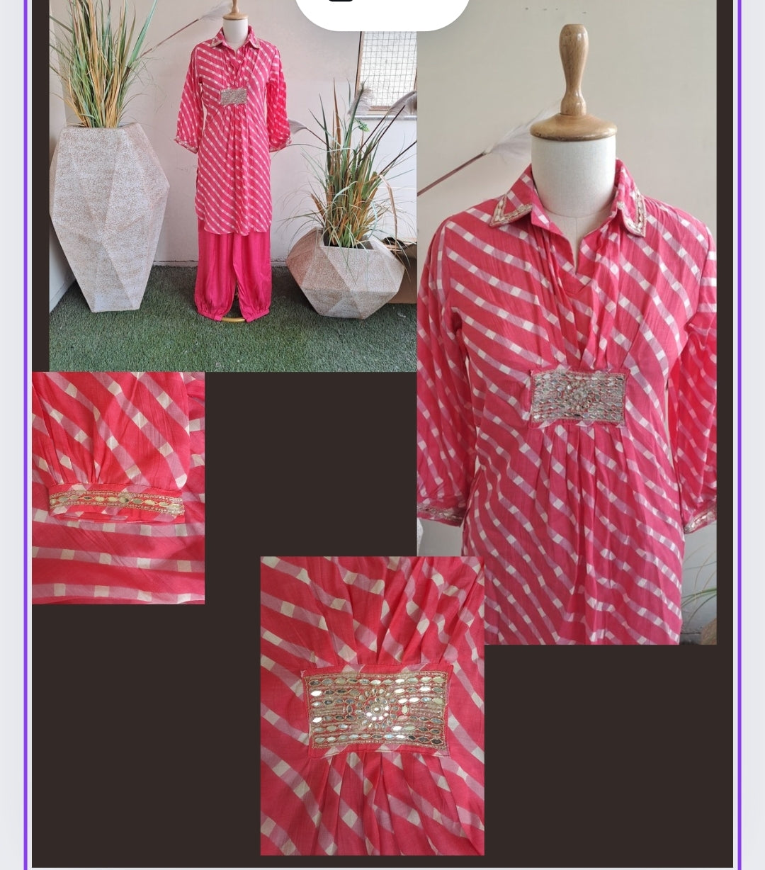 Bright pink lehriya pure mul silk designer cordset (P299)