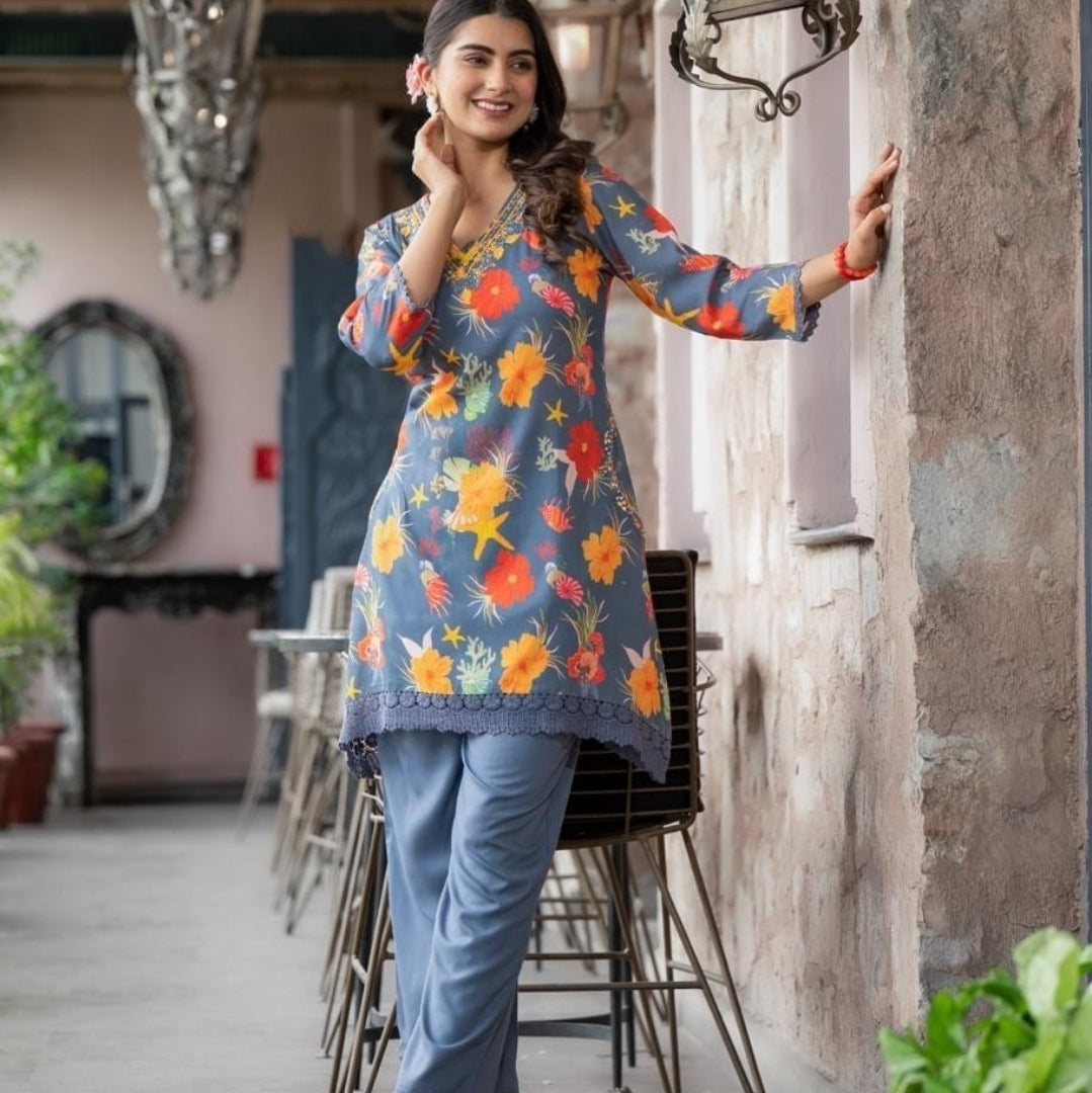 Dark grey cotton modal smart two piece cordset (P2131)