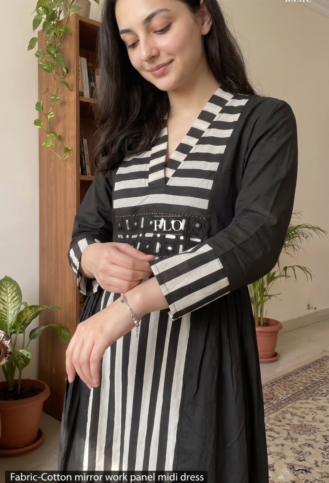 Handloom cotton with real mirror work smart one piece dress (C548)