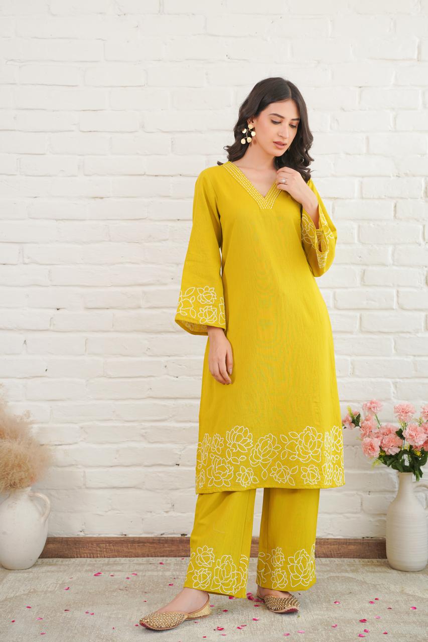 Mustred yellow two piece linen set (P442)