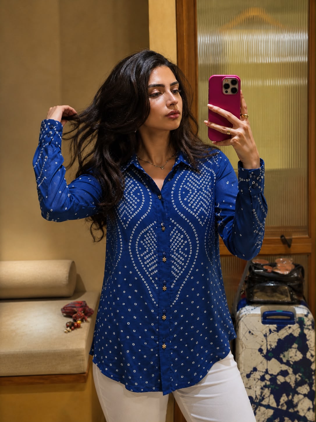 Pure crape bandani print with coin detailing smart shirt (S135)