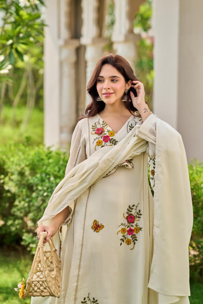 Crush cotton A line Fully embroidered with mul lining beautiful three piece set (S180)