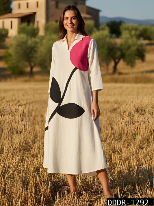One piece dress with thread embroidery (B777)