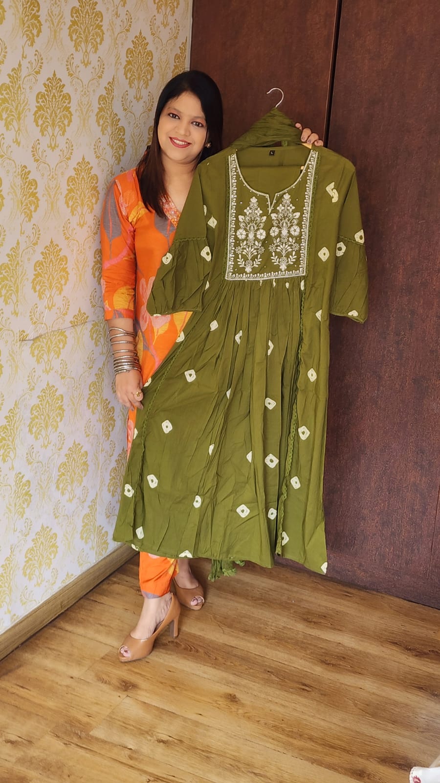 Green pure cotton A line three piece set (P1418)