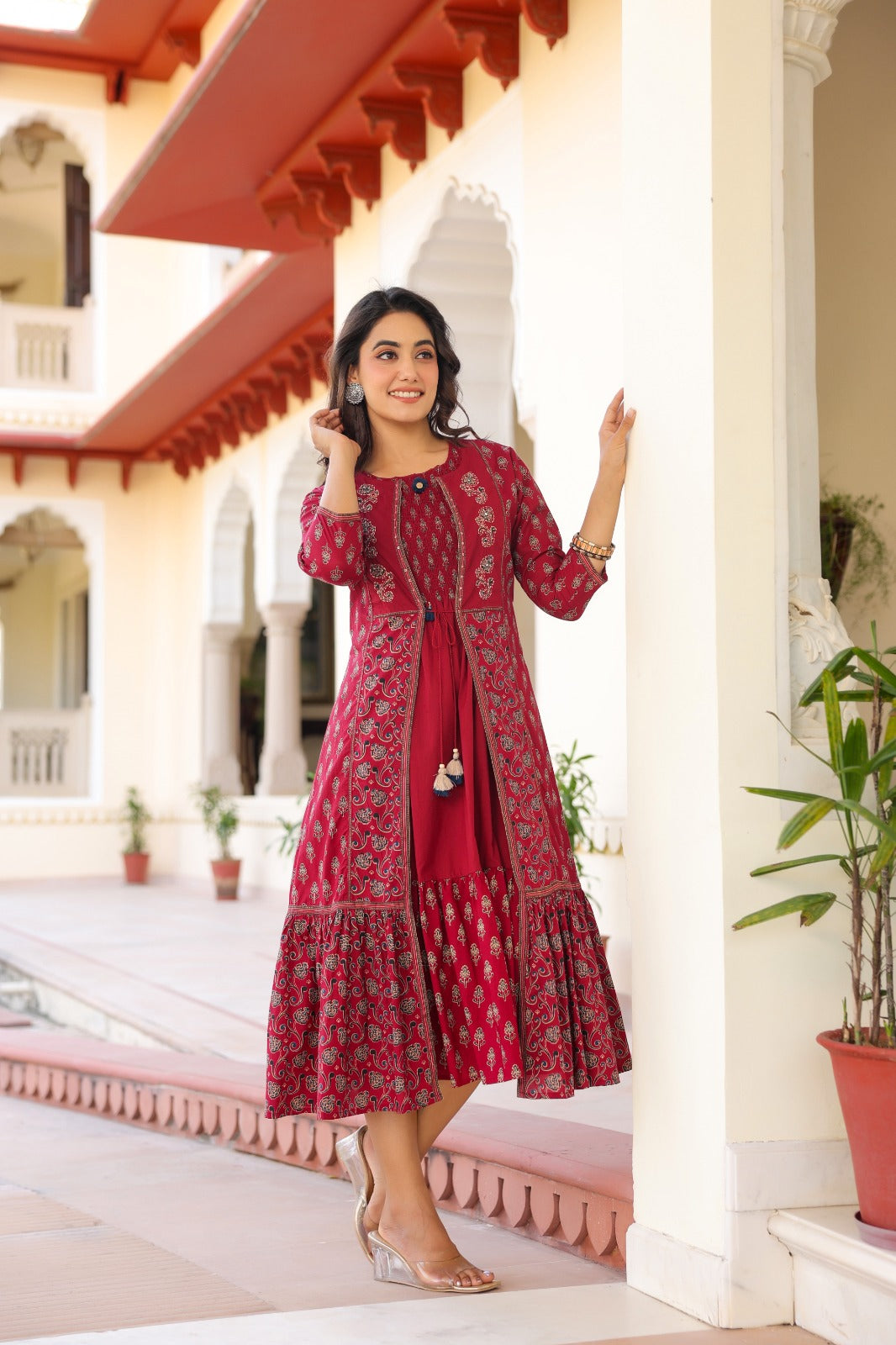 Original block print smart two piece dress length 46 inch (B287)