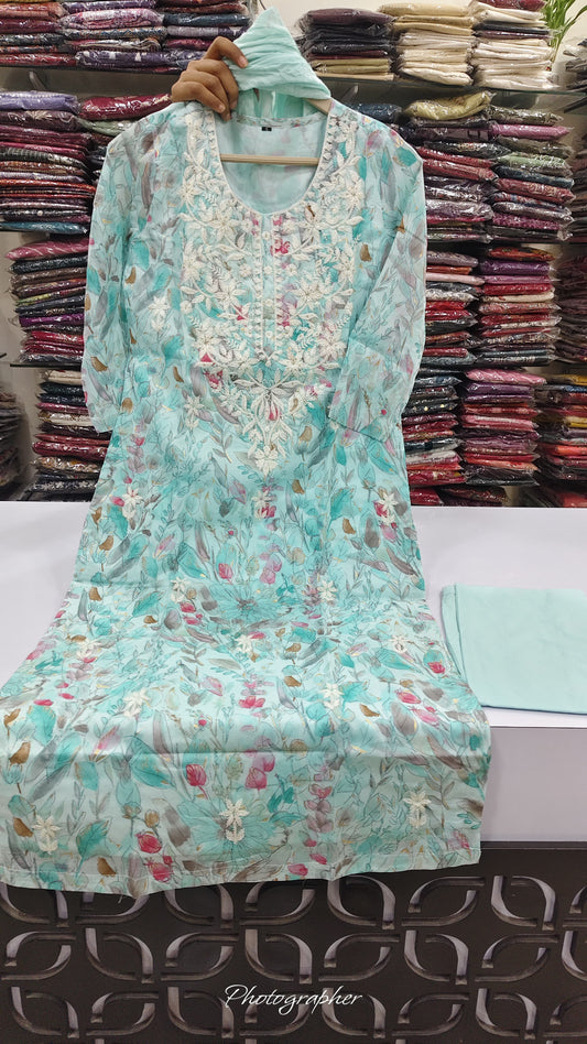 Pure cotton chikankari three piece set (C176)