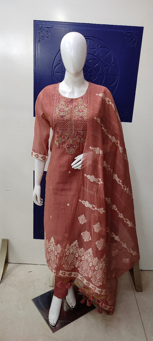 Onion pink jamdani full thread work three piece set (P2184)