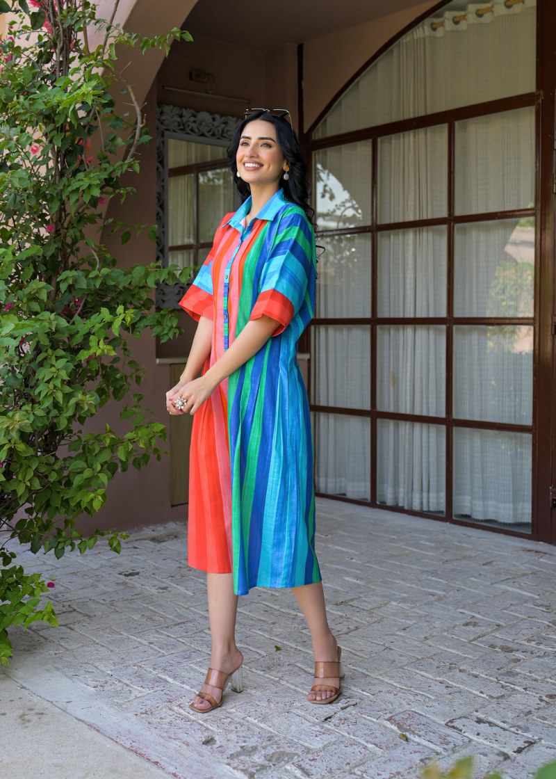 Cotton linen smart one piece dress (B688)