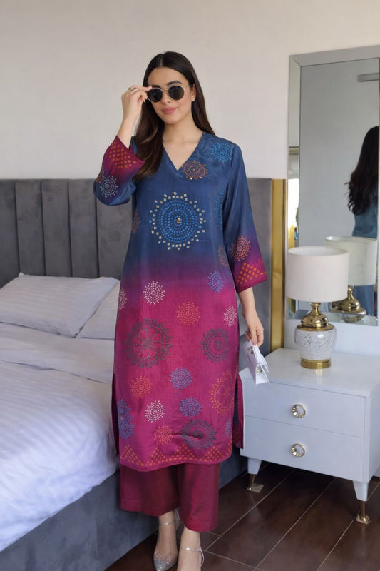 Omare pure crape bandani print two piece cordset (A1579)