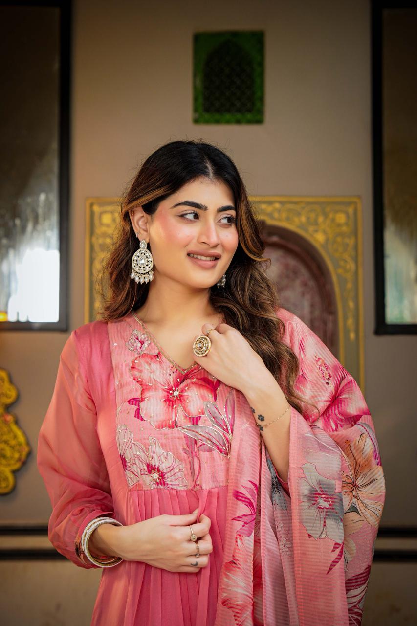 Light pink glass oraganza designer three piece set (A1237)