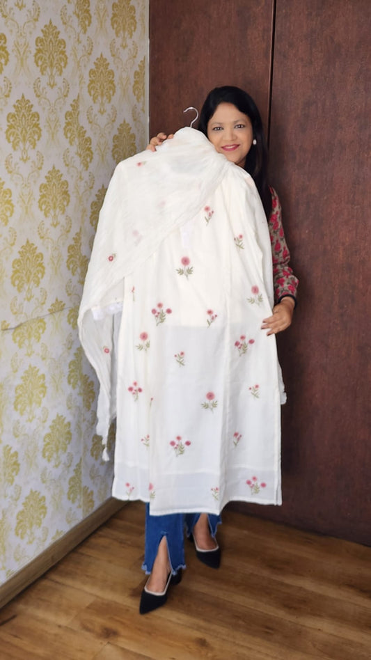 White with mul lining full thread work three piece set (A135)