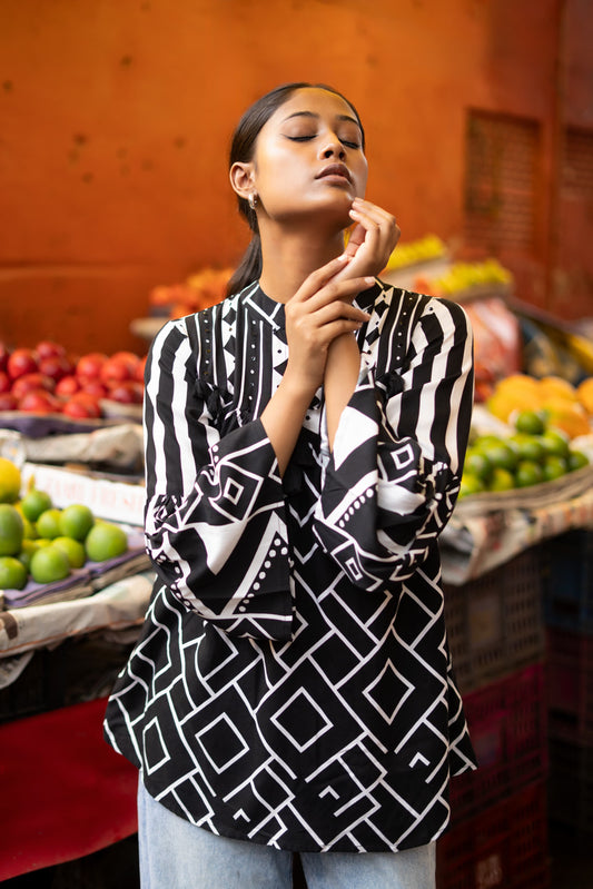 Black cotton modal smart top (A977)