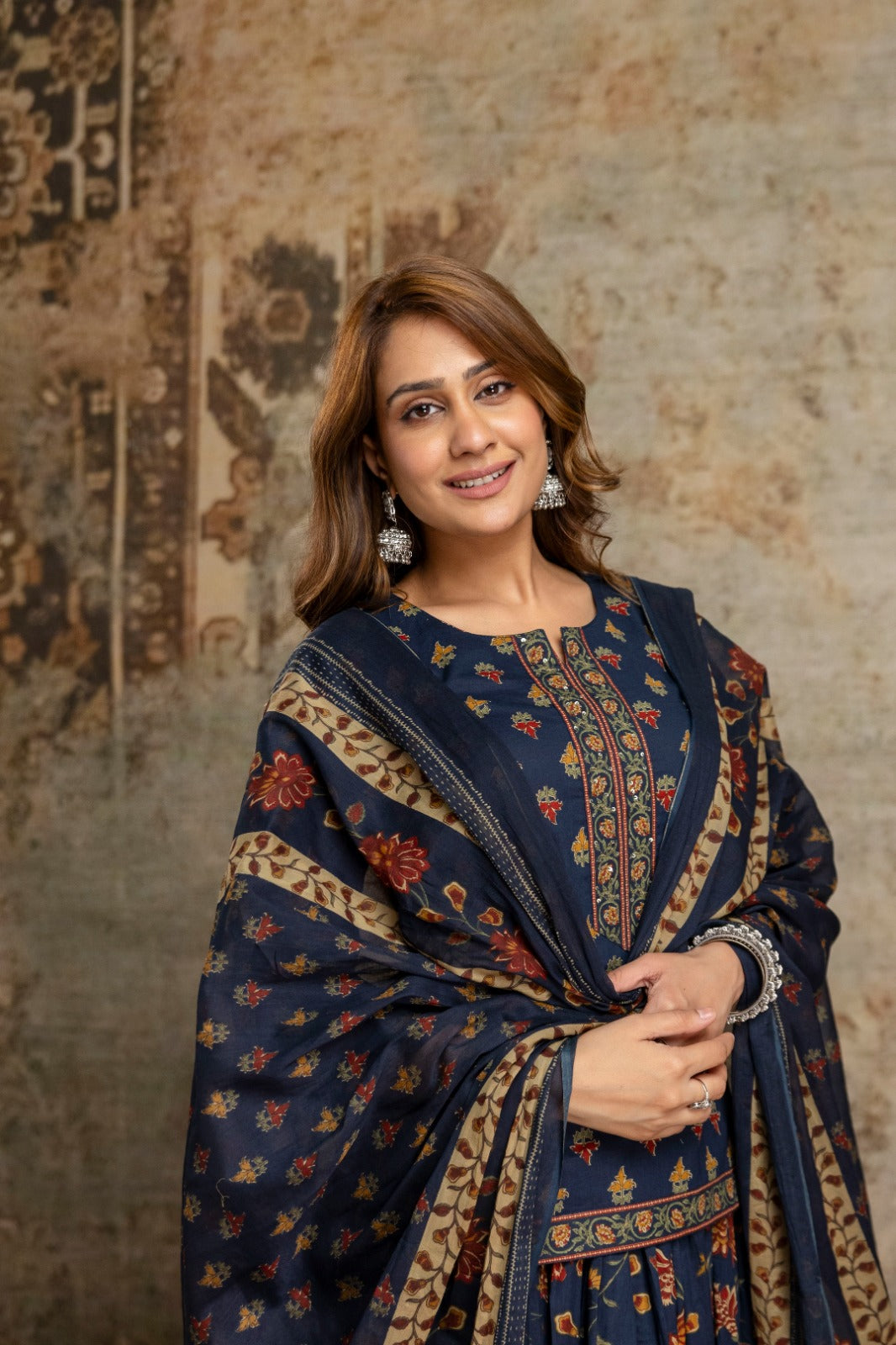 Pure cotton smart top with flared skirt with dupatta (S205)
