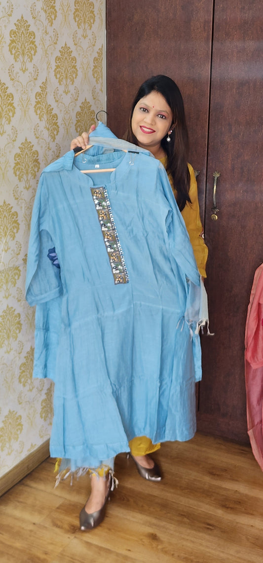 Powder blue mul chanderi three piece set (P784)