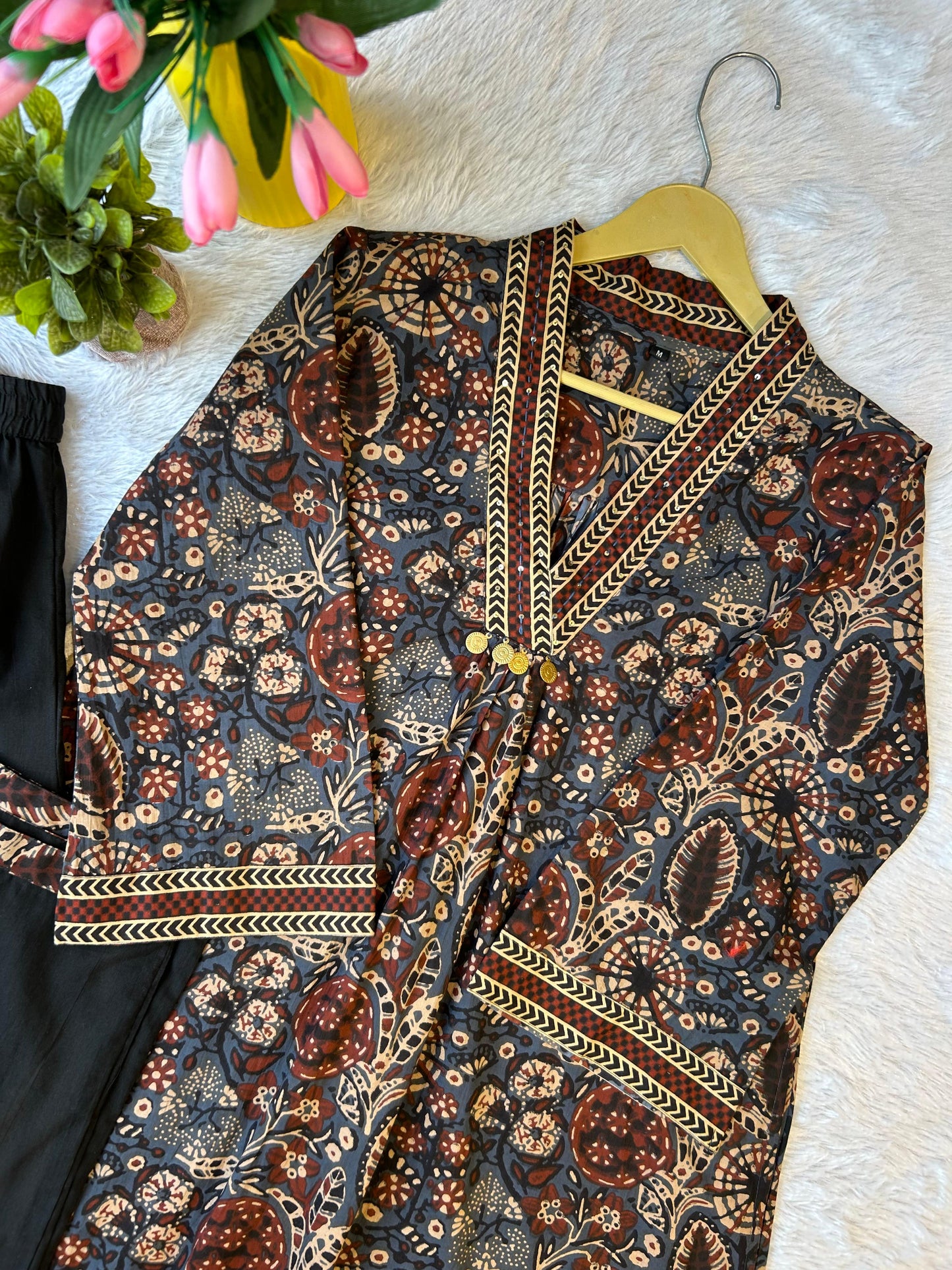 Blue ajrakh print pure cotton two piece set (A1363)