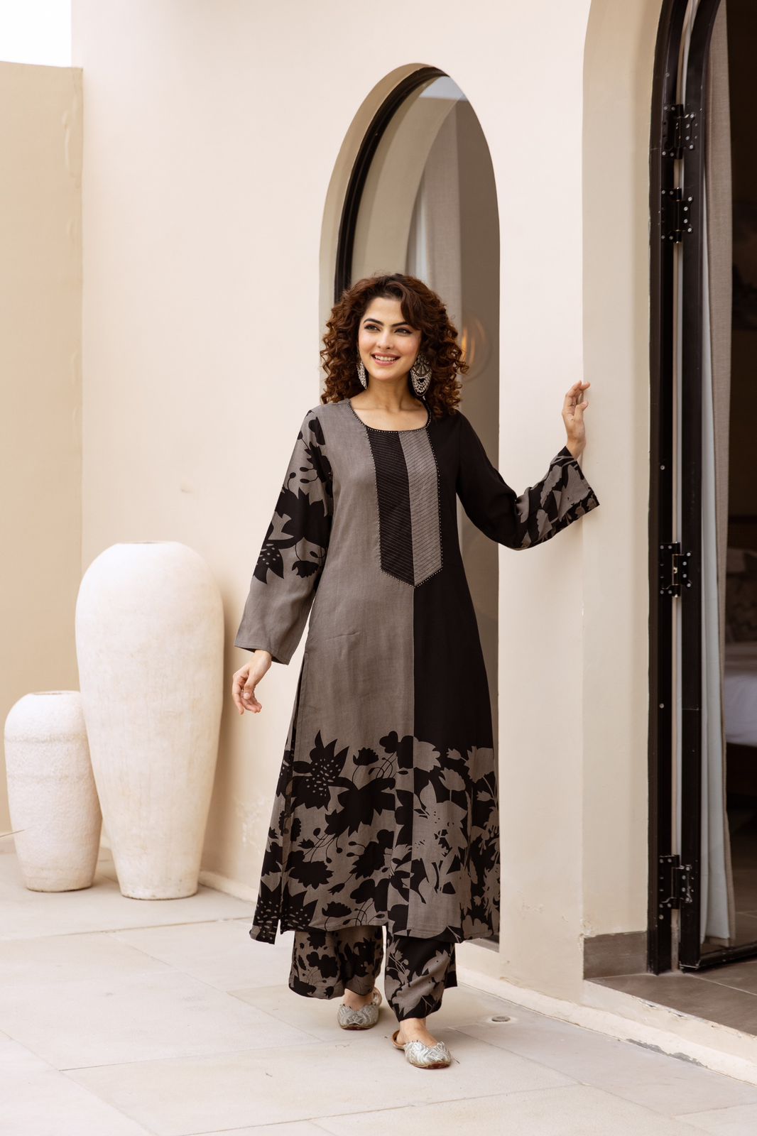 Smart cotton modal placement print two piece cordset (S187)