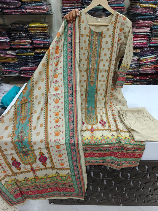 Pure muslin with lining three piece set (C586)