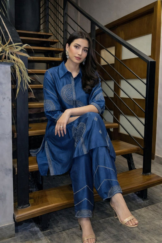 Pure muslin with thread work two piece cordset (B352)