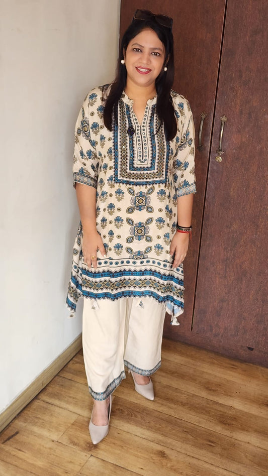 Restocked dispatch after 2 days Pure crape Ajrakh print two piece cordset (B168)