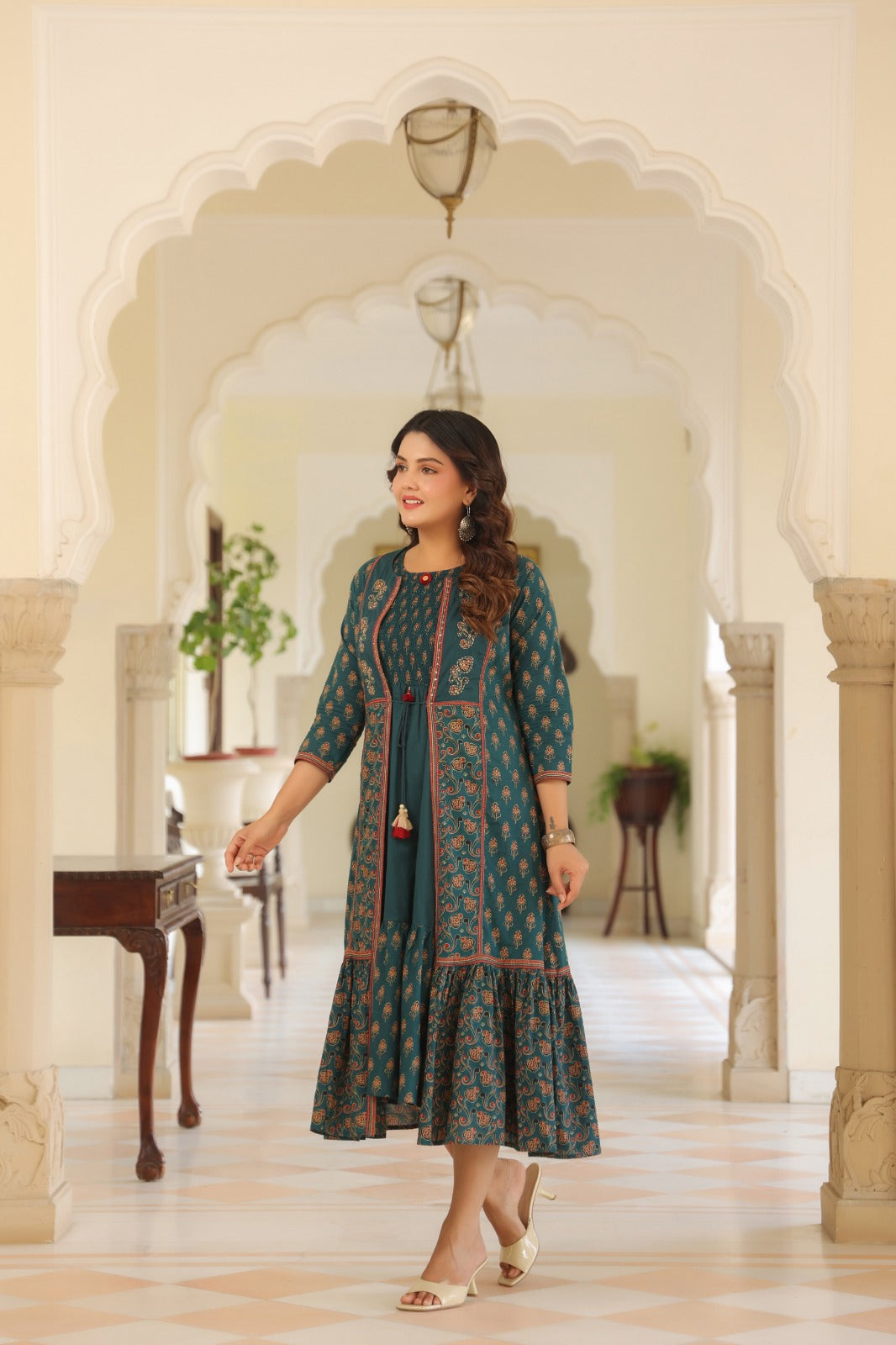 Original block print smart two piece dress length 46 inch (B288)