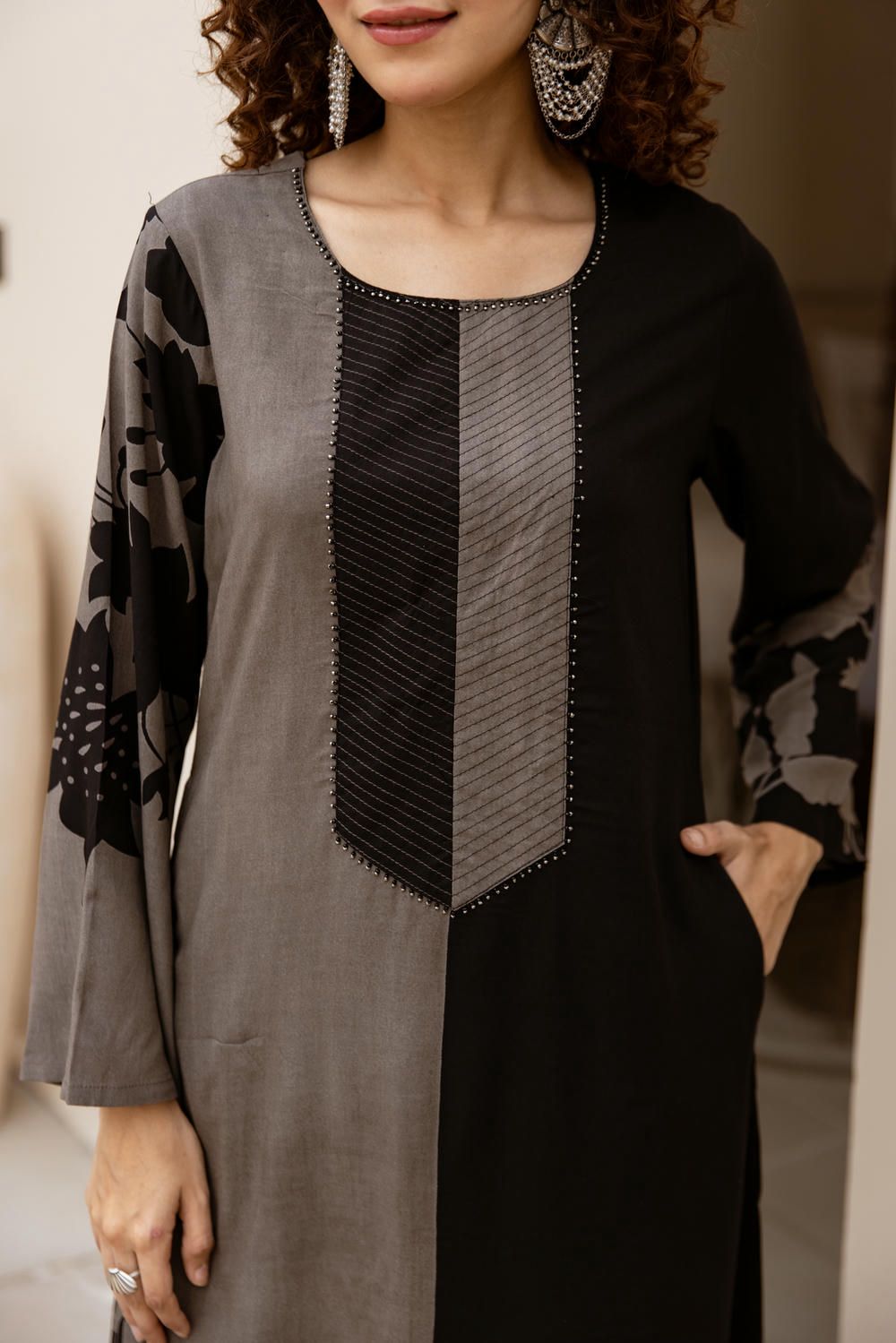 Smart cotton modal placement print two piece cordset (S187)