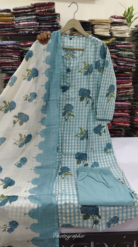 Pure cotton with kota dupatta three piece set (C181)