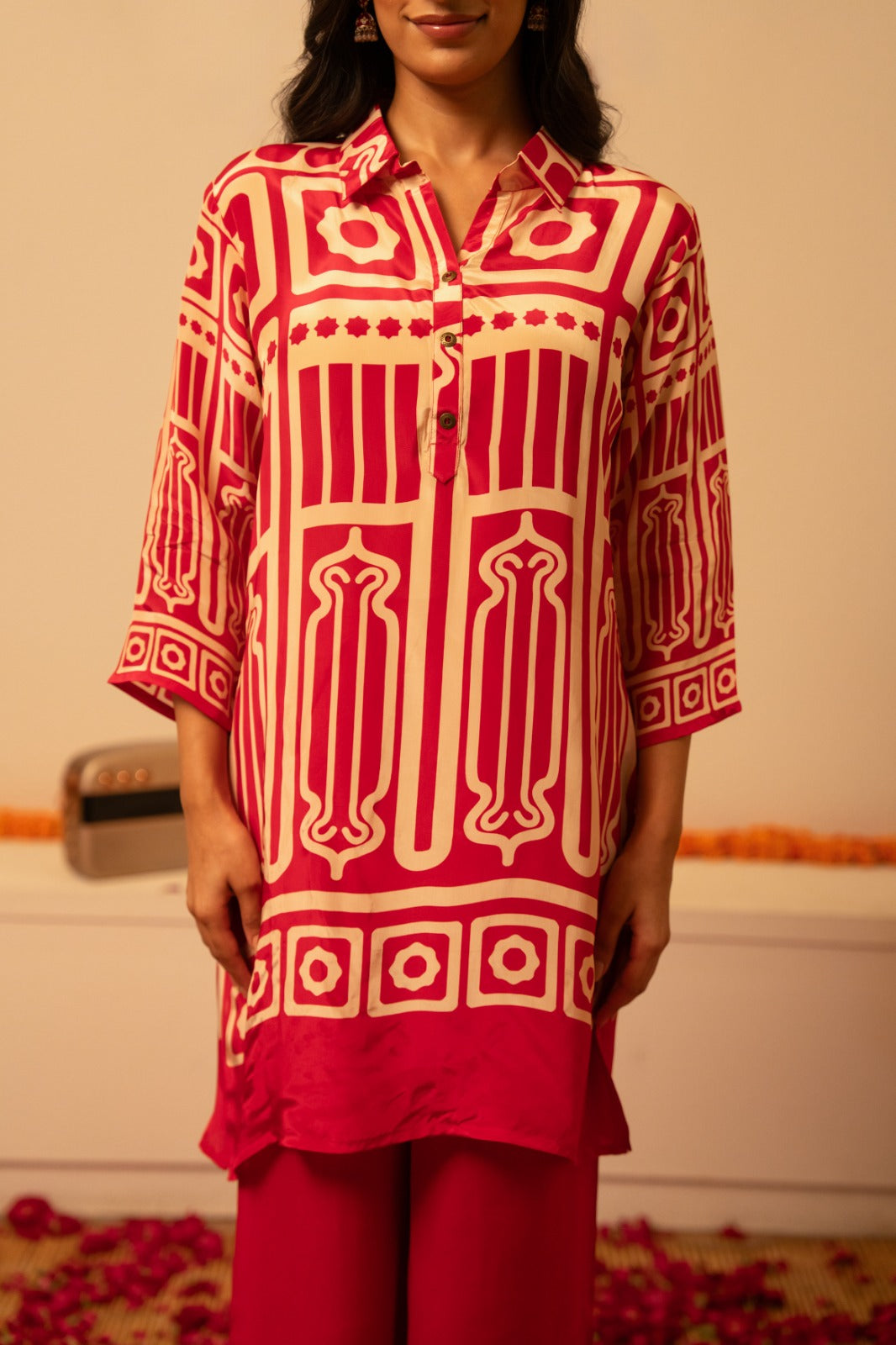 Pure crape red colour two piece cordset (A1087)