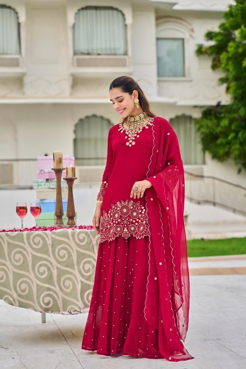 Pure chinnon with heavy sharara three piece set (C647)