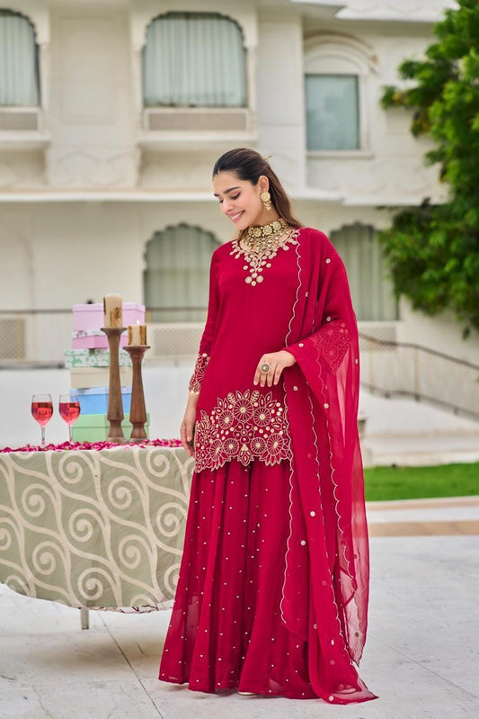 Pure chinnon with heavy sharara three piece set (C647)