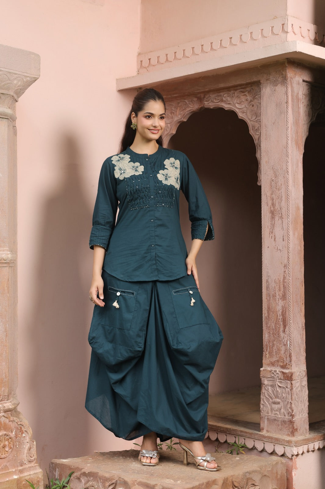 Handloom smart cowl skirt two piece cordset sizes (C542)