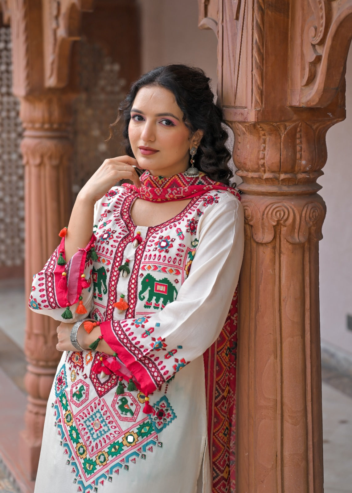 Pure Russian silk patola print with lining smart three piece set (C714)