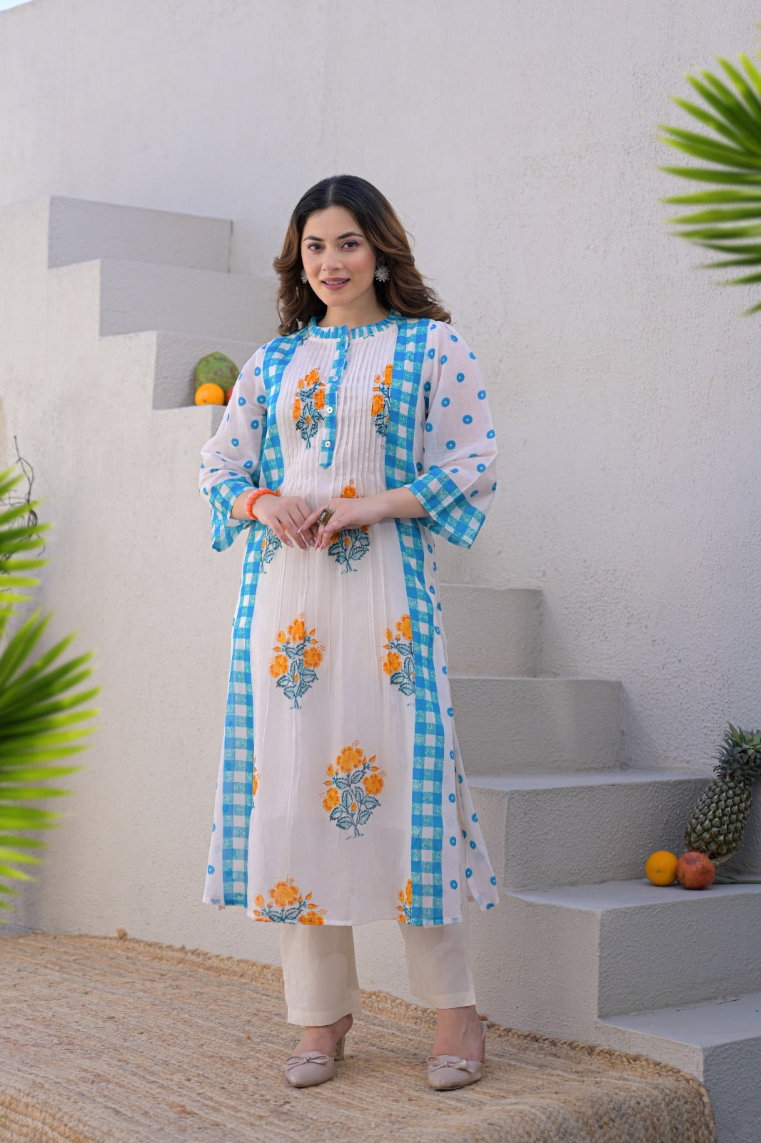Pure mul cotton with lining very summery smart two piece set (B1037)