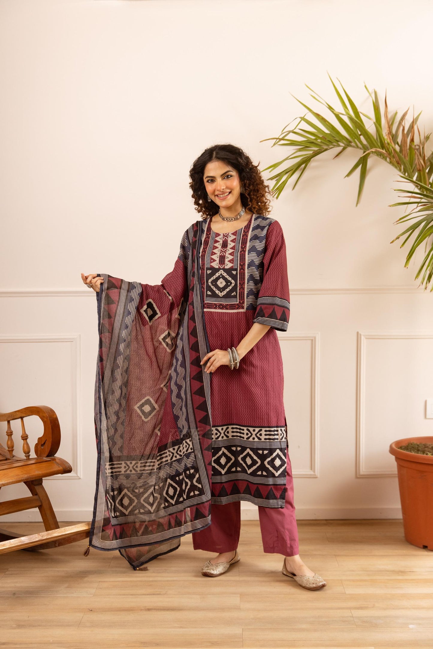 Pure cotton ajrakh print must buy a three piece set (B430)