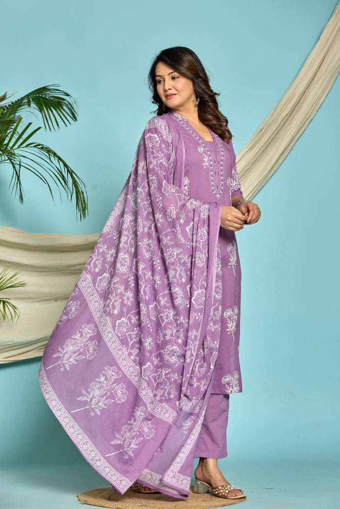 Lilac pure cotton three piece set (P2302)